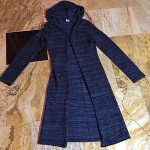 Rave long knit blue hooded duster/single button